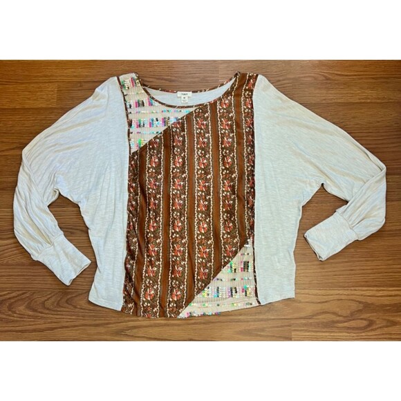 Anthropologie TINY Beige Sammi Sequin Floral Dolman Sleeve Boho Top/Blouse Med - Picture 4 of 10